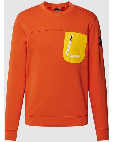 Napapijri Sweatshirt mit Label-Print Modell 'HURON' - Orange