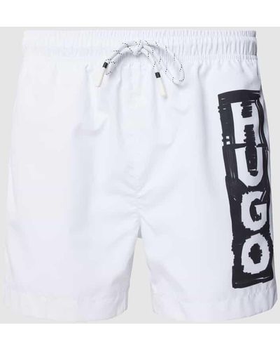 HUGO Badehose mit Label-Print Modell 'TAG' - Weiß