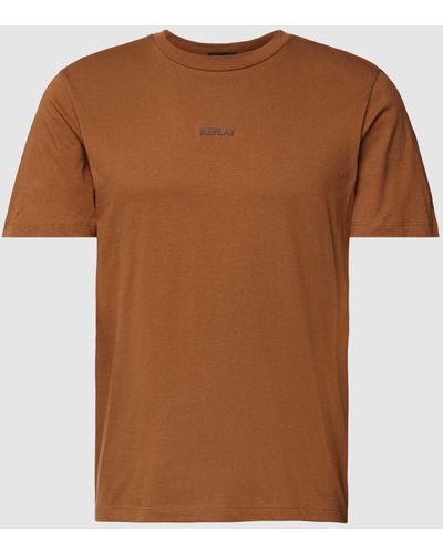 Replay T-shirt Met Labelprint - Bruin