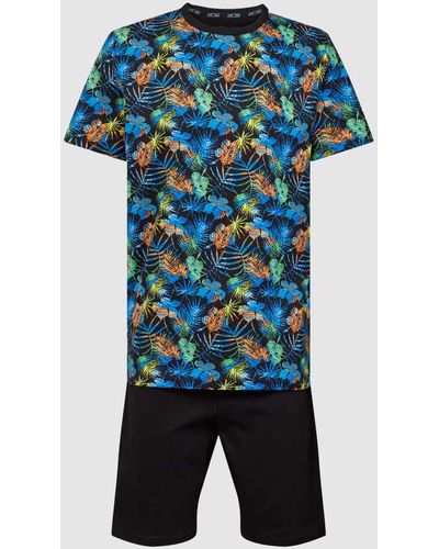 Hom Pyjama mit floralem Muster Modell 'REVA' - Blau