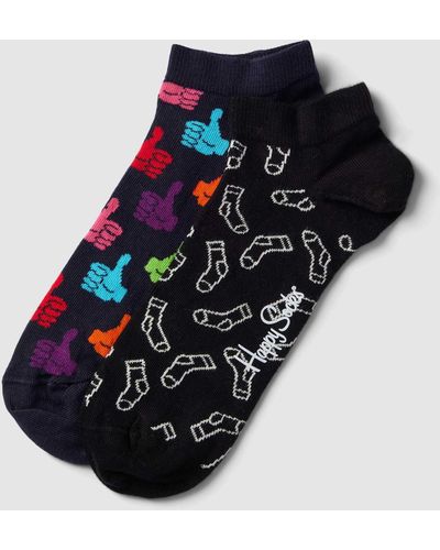 Happy Socks Sneakersocken mit Allover-Print im 2er-Pack Modell 'Thumbs up' - Blau