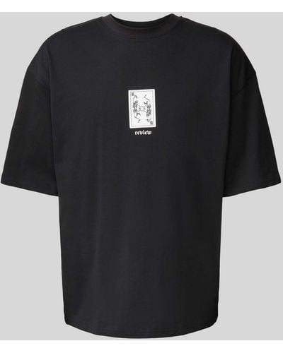 Review T-shirt Met Label- En Motiefprint - Zwart