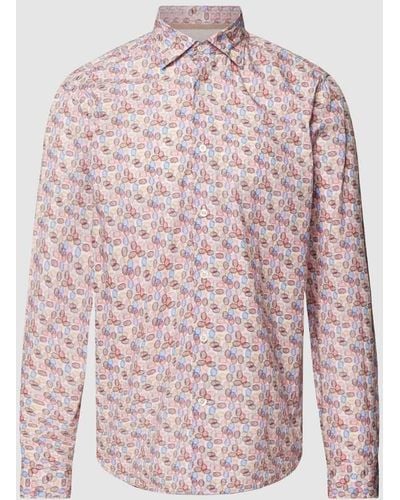 FIL NOIR Regular Fit Business-Hemd mit Allover-Muster - Pink