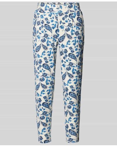 Ichi Tapered Fit Stoffhose mit Allover-Print Modell 'Kate' - Blau