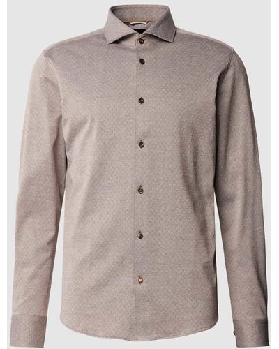 BOSS Slim Fit Business-Hemd mit Allover-Muster Modell 'Hal' - Braun