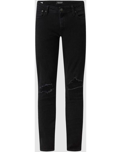Jack & Jones Skinny Fit Low Rise Jeans mit Stretch-Anteil Modell 'Liam' - Schwarz