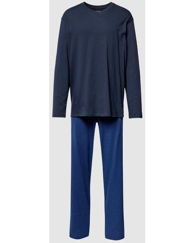 Schiesser Pyjama mit geripptem V-Ausschnitt - Blau