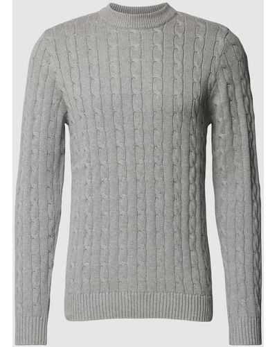 SELECTED Strickpullover mit Zopfmuster - Grau