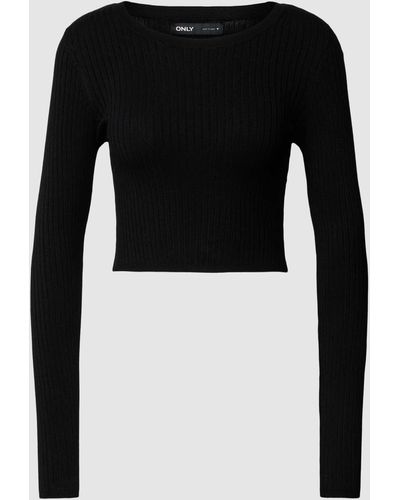 ONLY Korte Gebreide Pullover Met Fijnrib - Zwart
