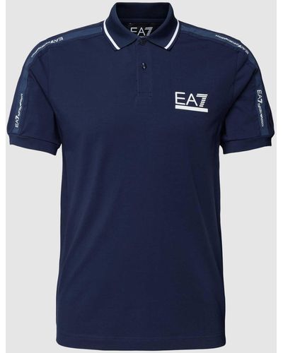 EA7 Regular Fit Poloshirt Met Labelprint - Blauw