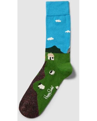 Happy Socks Socken mit Allover-Print Modell 'Little House' - Grün