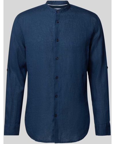 SELECTED Regular Fit Linnen Overhemd Met Maokraag - Blauw