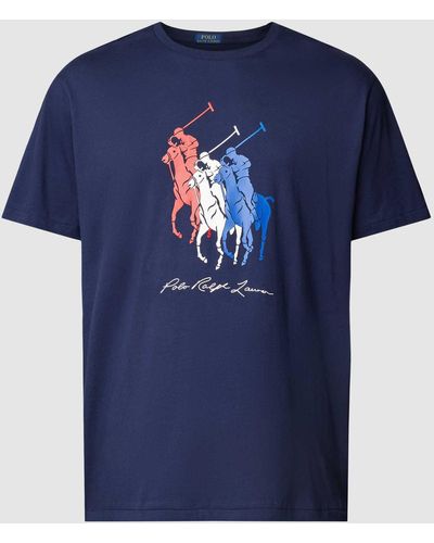 Ralph Lauren Plus Size T-shirt Met Label- En Motiefprint - Blauw