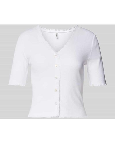 ONLY T-Shirt mit Knopfleiste Modell 'LAILA' - Weiß