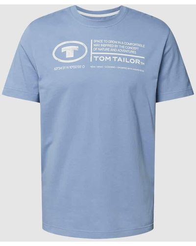 Tom Tailor T-Shirt mit Statement-Print Modell 'printed crewneck' - Blau