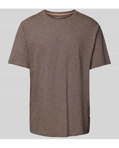 Knowledge Cotton Regular Fit T-Shirt mit Rundhalsausschnitt Modell 'Narrow' - Braun