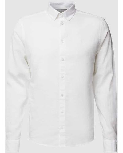 Casual Friday Regular Fit Leinenhemd mit Button-Down-Kragen Modell 'Anton' - Weiß