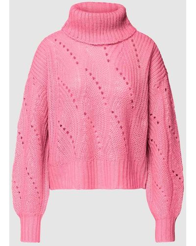 ONLY Rollkragenpullover mit Ajour-Muster Modell 'BEA' - Pink