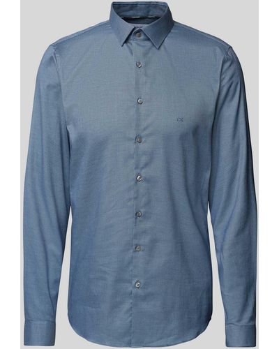 Calvin Klein Slim Fit Business-Hemd mit Knopfleiste Modell 'Bari' - Blau