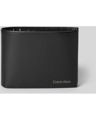 Calvin Klein Lederportemonnaie mit Label-Print Modell 'CK SMOOTH' - Schwarz