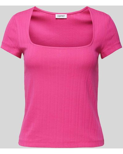Esprit T-Shirt mit U-Boot-Ausschnitt - Pink