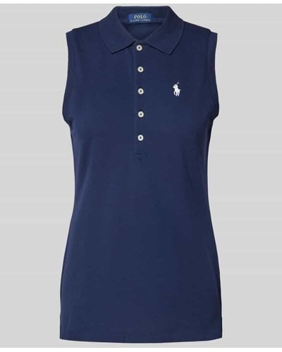 Polo Ralph Lauren Slim Fit Poloshirt im ärmellosen Design Modell 'JULIE' - Blau