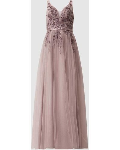 Luxuar Abendkleid aus Tüll mit Blüten-Applikationen - Pink