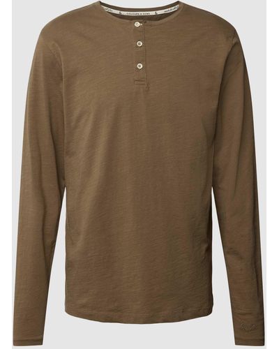 COLOURS & SONS Longsleeve mit Label-Stitching Modell 'HENLEY' - Grün