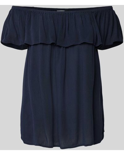 Ichi Off-Shoulder-Bluse mit Volant Modell 'MARRAKECH' - Blau