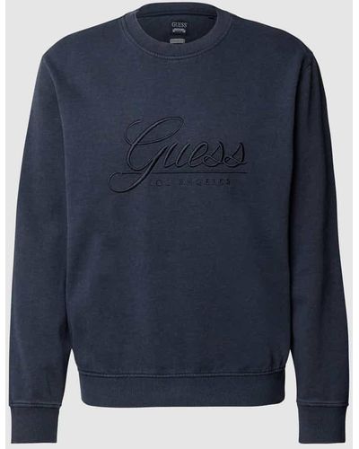 Guess Sweatshirt mit Label-Stitching - Blau