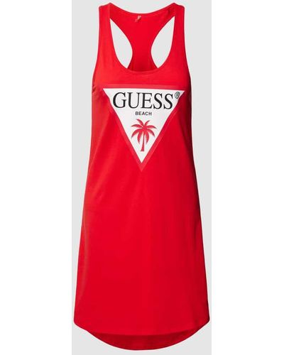 Guess Knielanges Kleid mit Label-Print - Rot