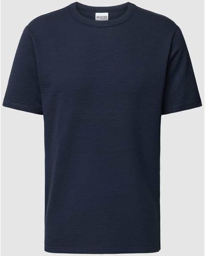 SELECTED T-Shirt mit Strukturmuster Modell 'SANDER' - Blau