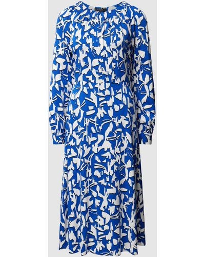 Comma, Midi-jurk Met All-over Motief - Blauw
