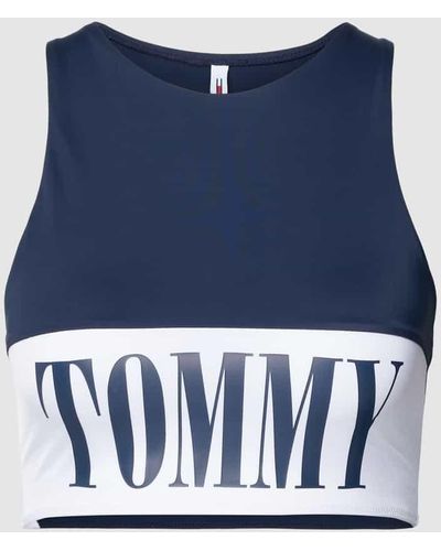 Tommy Hilfiger Bikini-Oberteil mit Label-Print Modell 'HIGH NECK' - Blau