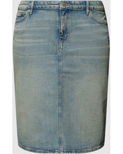 Ralph Lauren Plus Size Jeansrok Met Loopsplit - Blauw