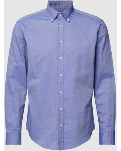 Christian Berg Men Regular Fit Zakelijk Overhemd Met Button-downkraag - Blauw