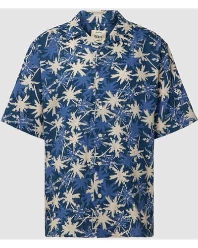 Redefined Rebel Freizeithemd mit Allover-Muster Modell 'HOWIE' - Blau