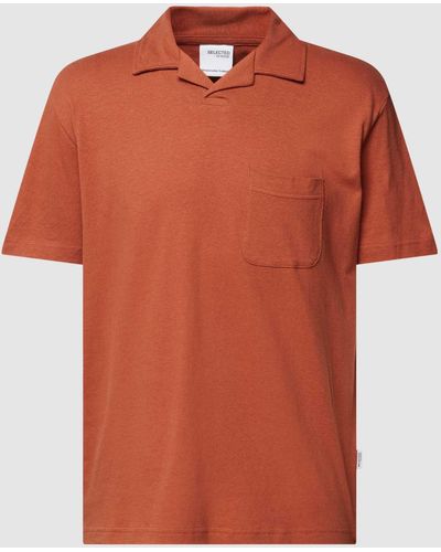 SELECTED Poloshirt aus Baumwoll-Leinen-Mix mit aufgesetzter Brusttasche - Orange