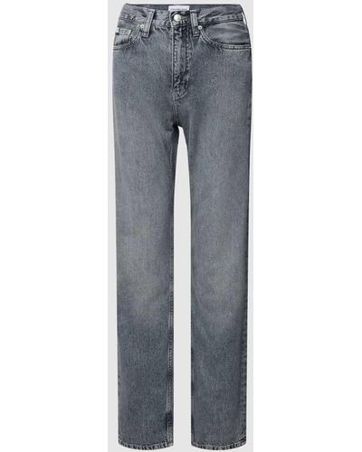 Calvin Klein High Rise Straight Fit Jeans im 5-Pocket-Design - Grau