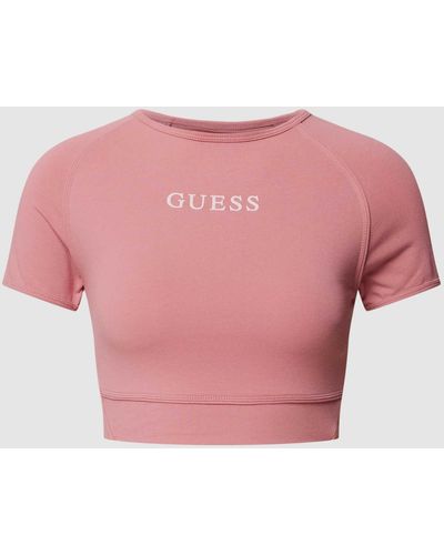 Guess Kort T-shirt Met Labelprint - Roze