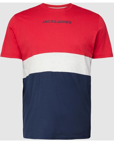 Jack & Jones PLUS SIZE T-Shirt im Colour-Blocking-Design Modell 'EREID' - Blau