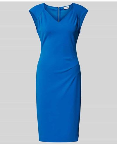 Calvin Klein Knielanges Kleid mit V-Ausschnitt Modell 'SCUBA' - Blau