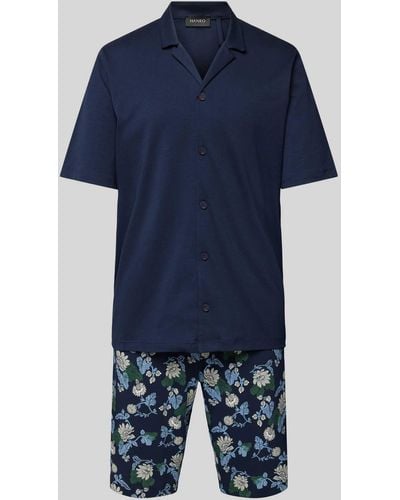 Hanro Pyjama Met Reverskraag - Blauw