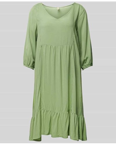 Soya Concept Knielanges Kleid mit V-Ausschnitt Modell 'Radia' - Grün