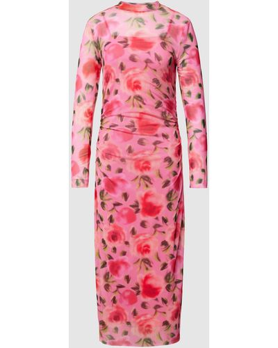 EDITED Midi-jurk Met Bloemenmotief - Rood