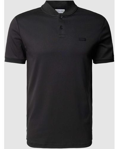 Calvin Klein Slim Fit Poloshirt Met Opstaande Kraag - Zwart