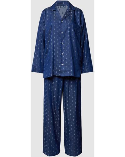 Polo Ralph Lauren Pyjama mit Lyocell-Anteil und Allover-Logo-Muster - Blau