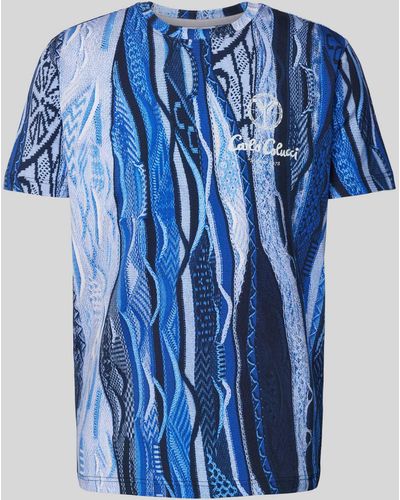 carlo colucci T-shirt Met Labelprint - Blauw