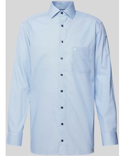 Olymp Modern Fit Zakelijk Overhemd Met All-over Motief - Blauw