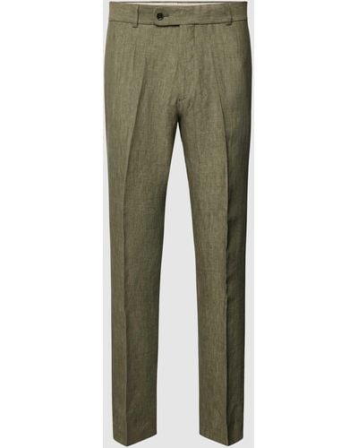Carl Gross Slim Fit Anzughose aus Leinen mit Bügelfalten Modell 'Tomte' - Grün